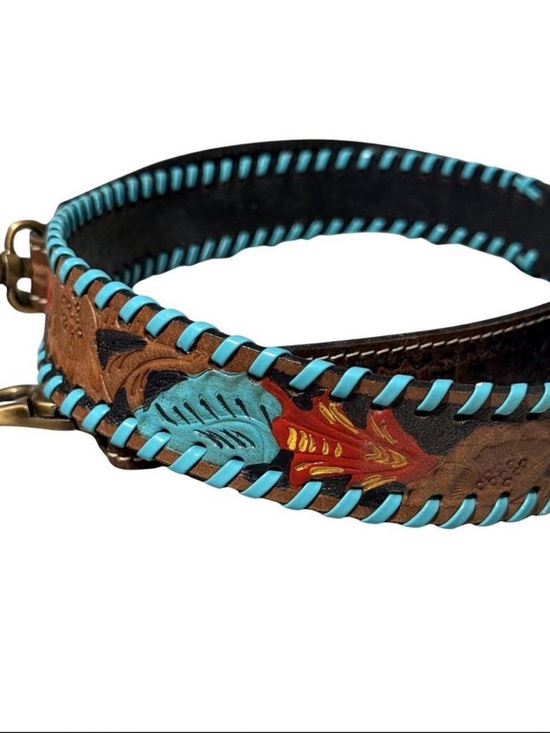 Myra Bag Handbags - Myra Bag Brown Leather Belted Strap with Turquoise and Red Accents
